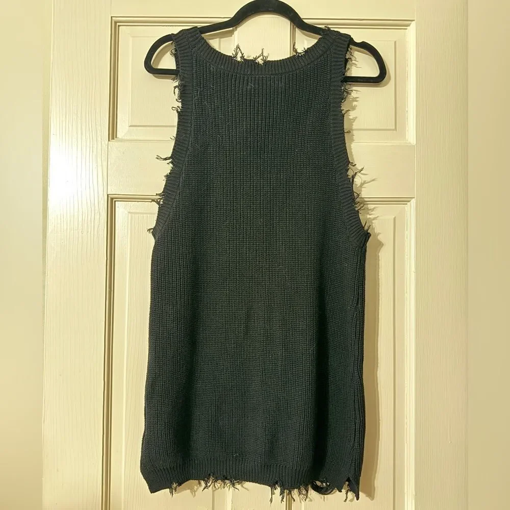 Women’s SER.O.YA Black Raw Edge Hem Knit Tank M NWT